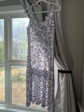LOFT White Floral Slip Dress with Lavender and Blue Blooms